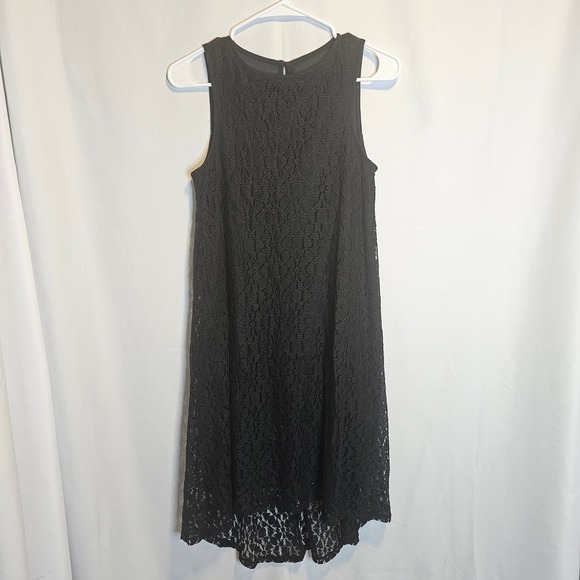 Apt 9 Black Lace Sleeveless Dress Hi-Lo Hem Sheer Yoke Size 2 - Picture 1 of 7